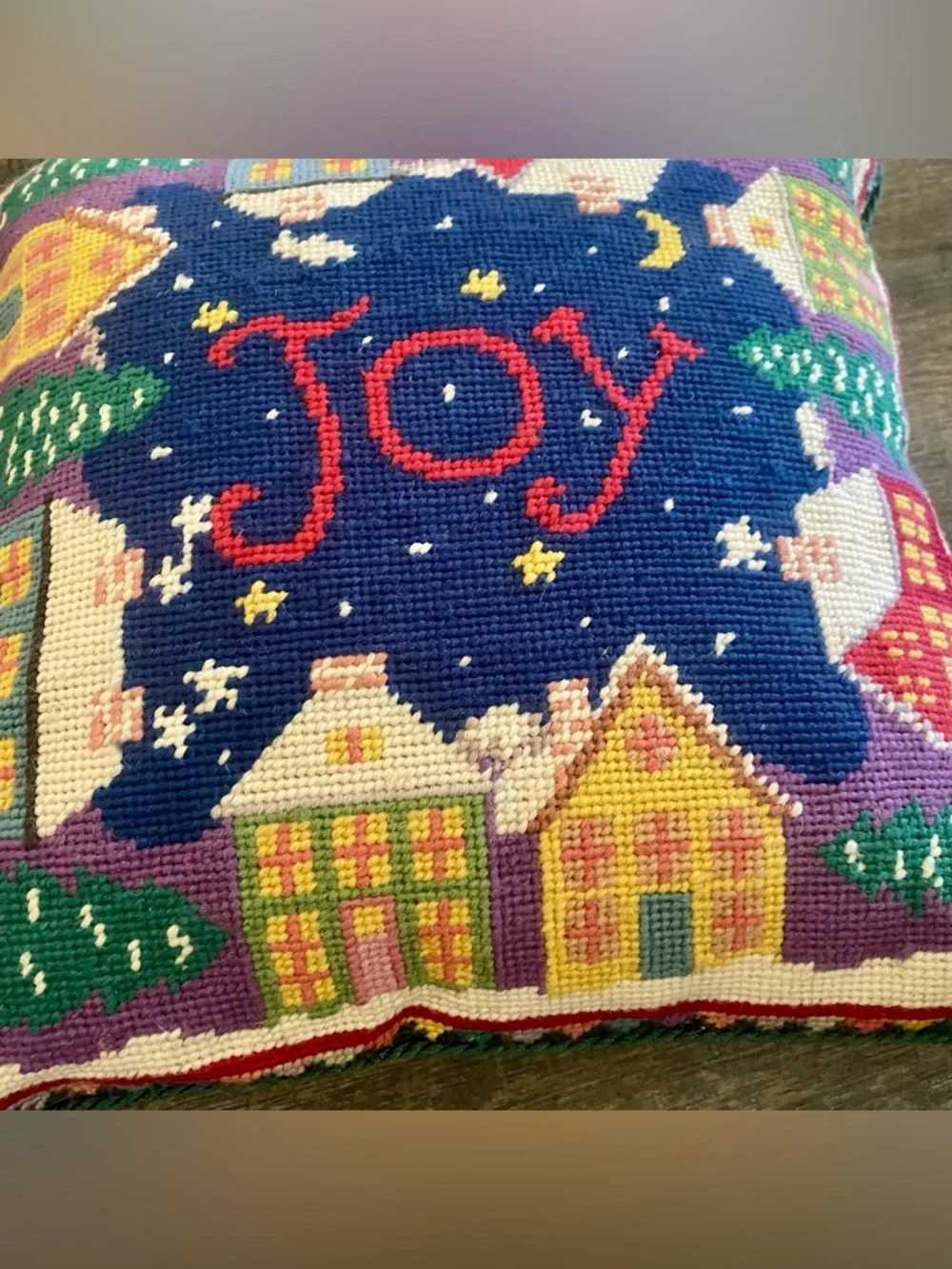 Holiday 'Joy' Needlepoint Throw Pillow - Multicolor